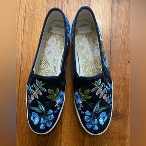 Keds x Rifle Paper Co Black Embroidered Slip On Platform Sneakers 8.5